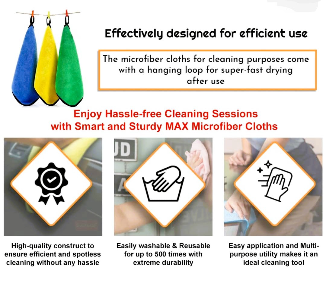 Microfiber Cloth for Car Cleaning (400 GSM, Pack of 5, Size: 30 x 40 cm) Double Sided, High Density, Extra Thick Plush Towel for Car Detailing, Cleaning, Washing and Polishing, Color: Multi-colour