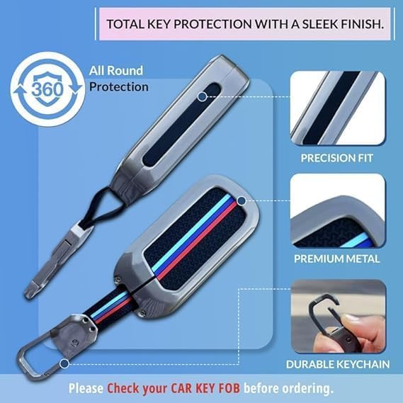 Premium Metel Car Key Cover Compatible for Mahindra Cars, Scorpio N, Thar, 3Xo, Xuv 300, Marazz, Xuv 700, Xuv 400 Ev, Bolero with Microfiber Cloth (Mahindra 3 Button)