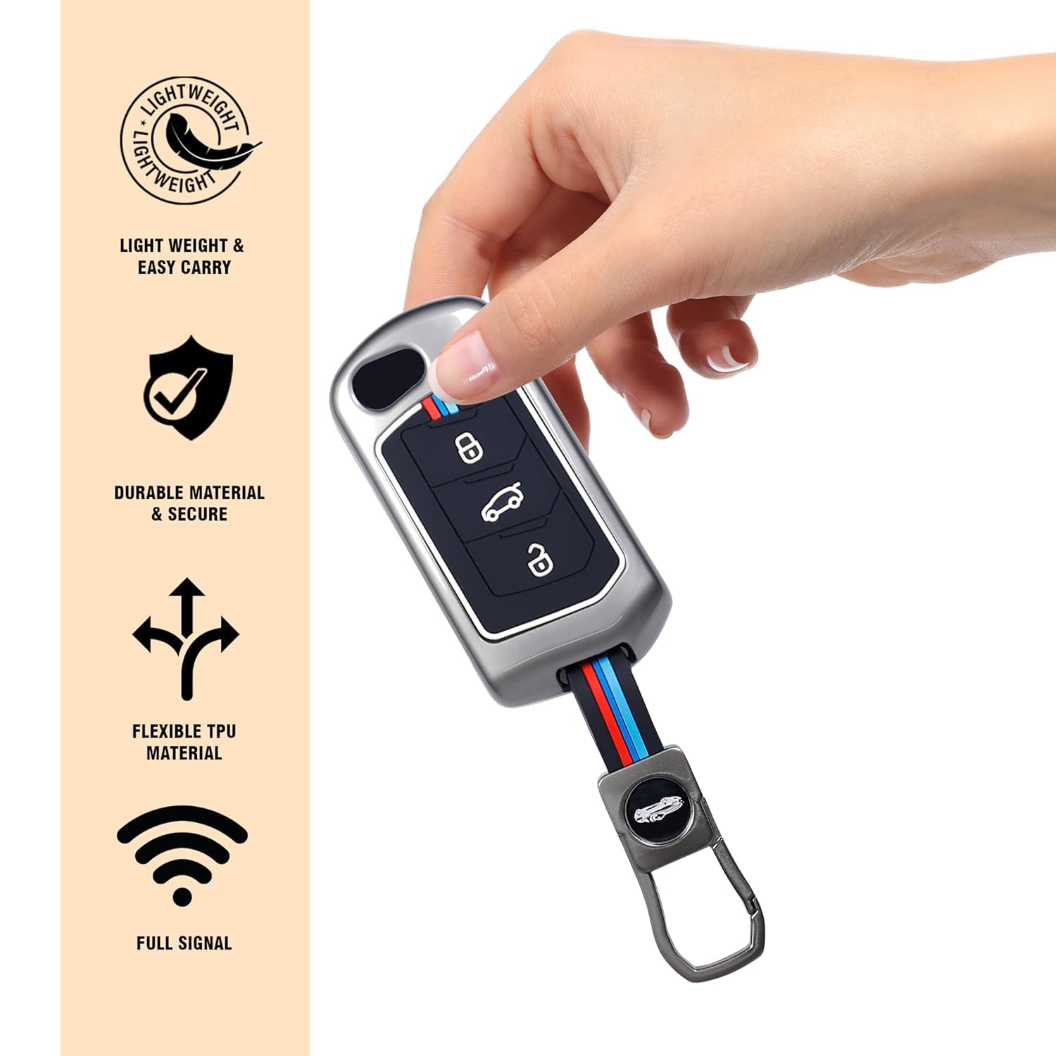 Premium Metel Car Key Cover Compatible for Mahindra Cars, Scorpio N, Thar, 3Xo, Xuv 300, Marazz, Xuv 700, Xuv 400 Ev, Bolero with Microfiber Cloth (Mahindra 3 Button)