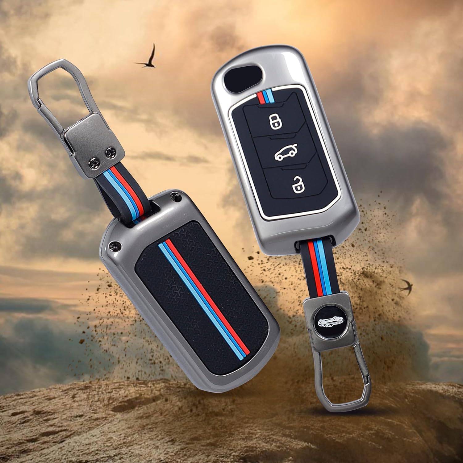 Premium Metel Car Key Cover Compatible for Mahindra Cars, Scorpio N, Thar, 3Xo, Xuv 300, Marazz, Xuv 700, Xuv 400 Ev, Bolero with Microfiber Cloth (Mahindra 3 Button)