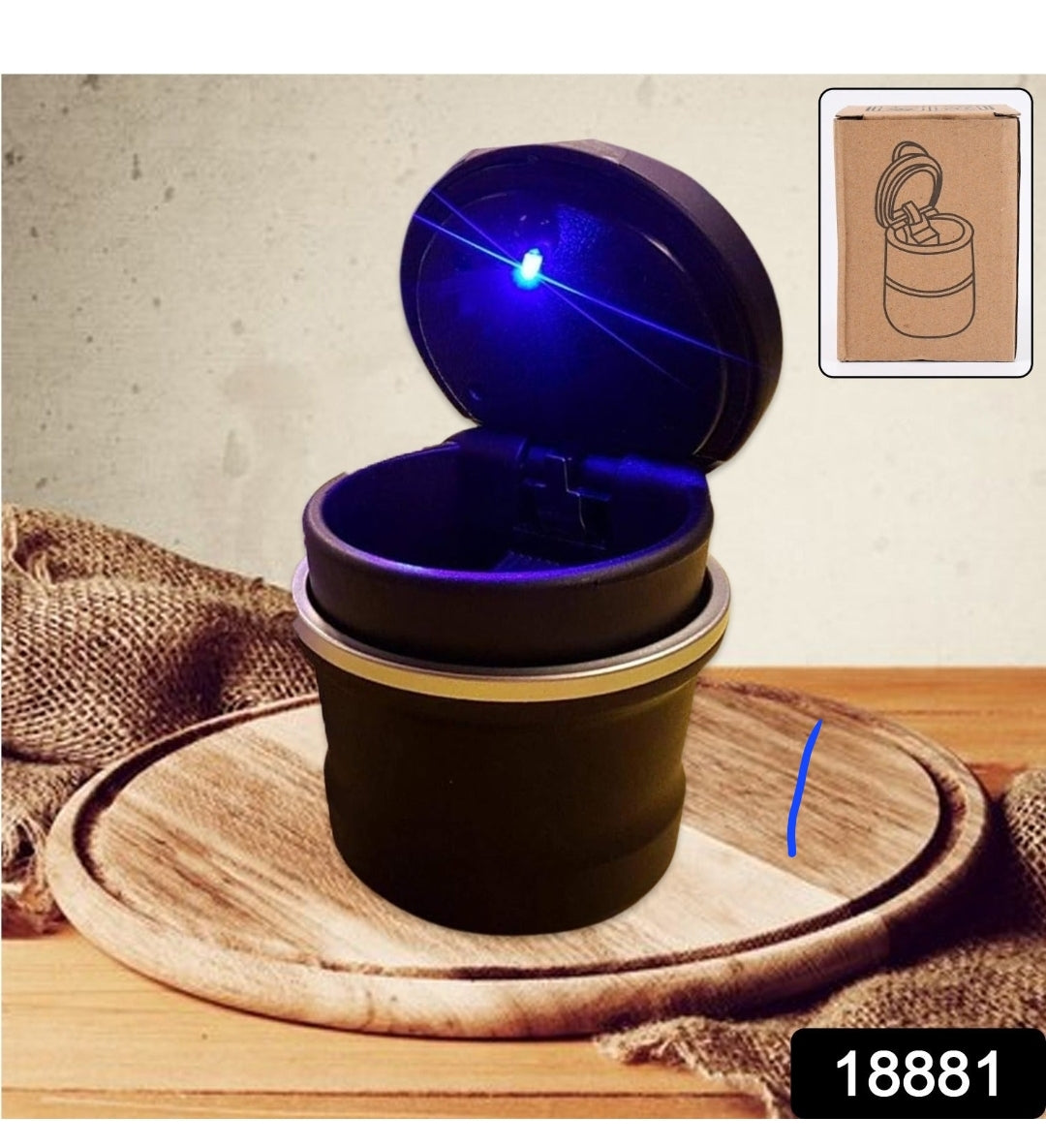 Portable Car Ashtray with Lid and Blue Led light